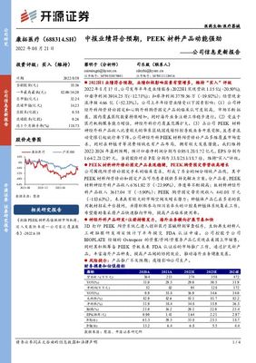 康拓医疗 公司信息更新报告:中报业绩符合预期,PEEK材料产品动能强劲 开源证券 2022-08-22 